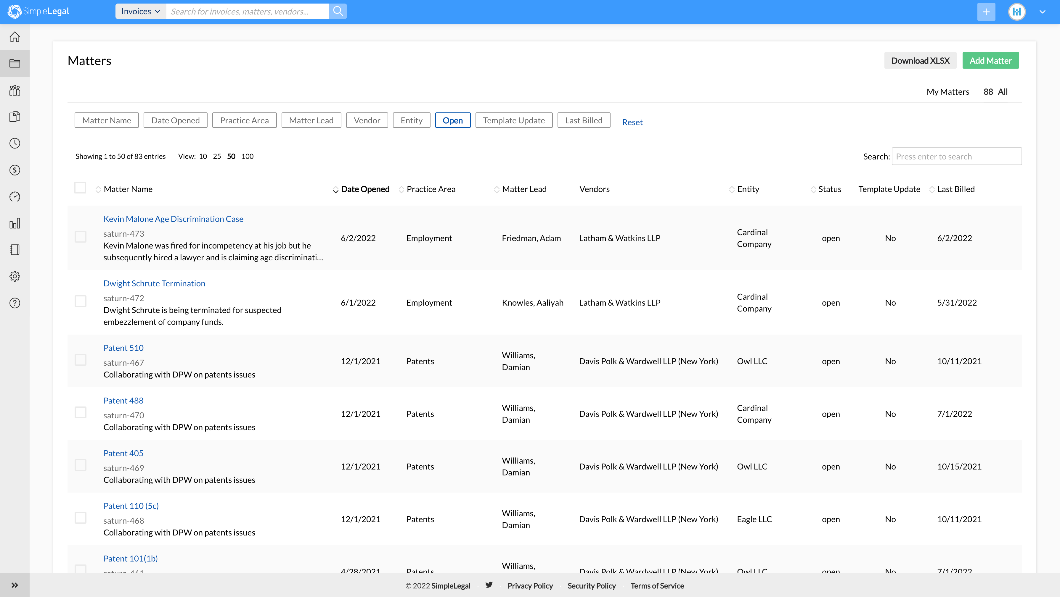 screenshot of SimpleLegal