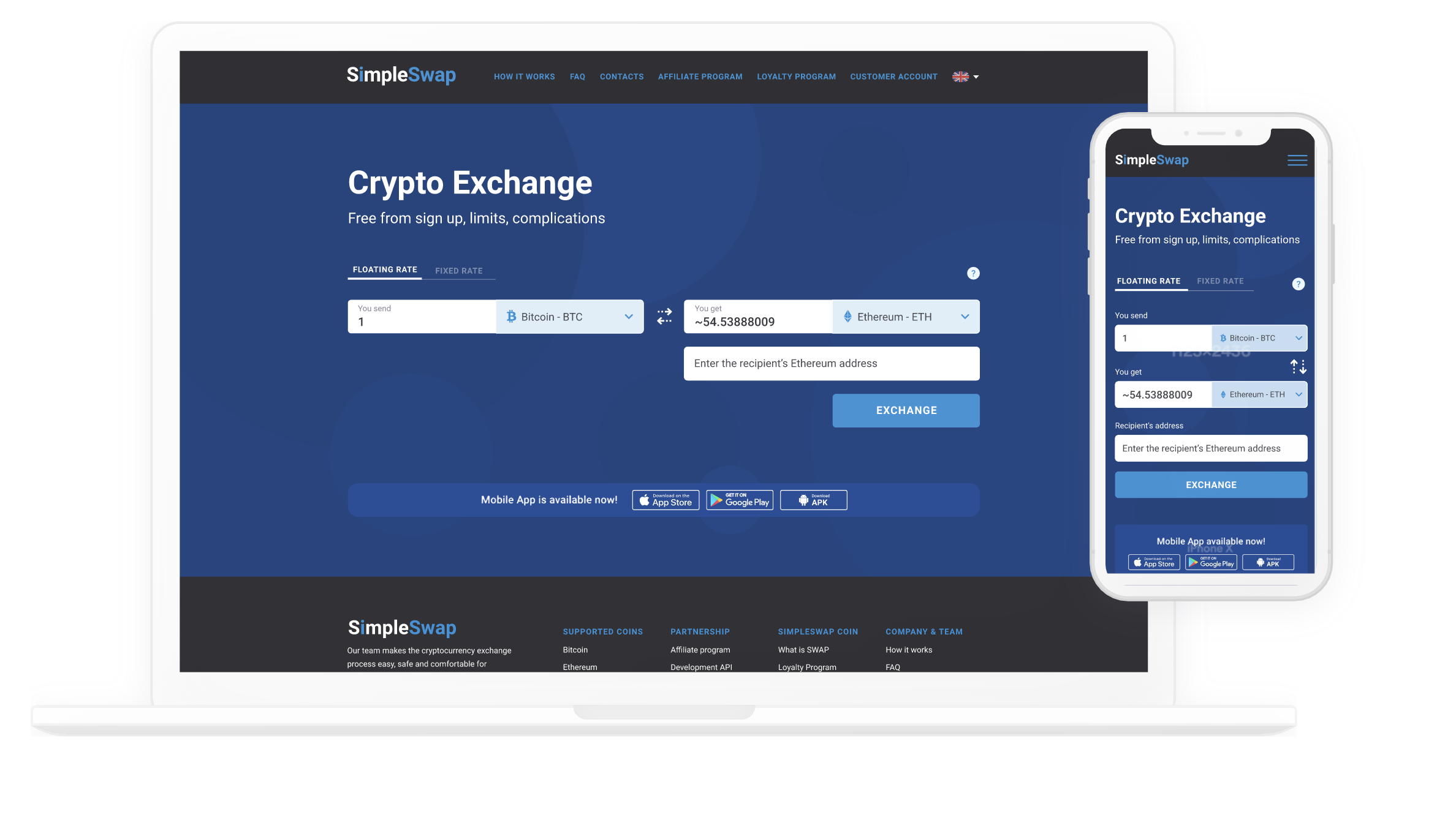 screenshot of SimpleSwap