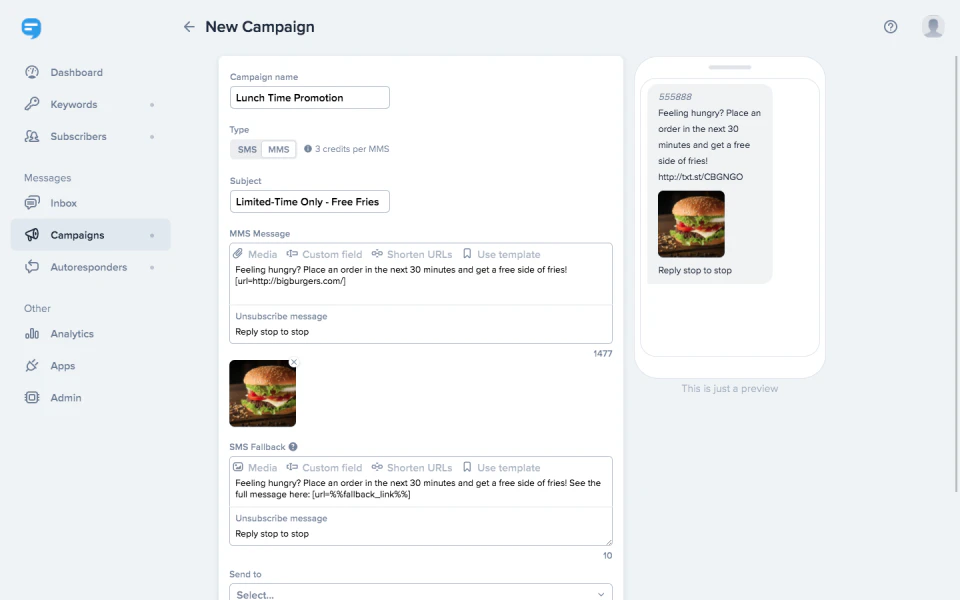 screenshot of SimpleTexting