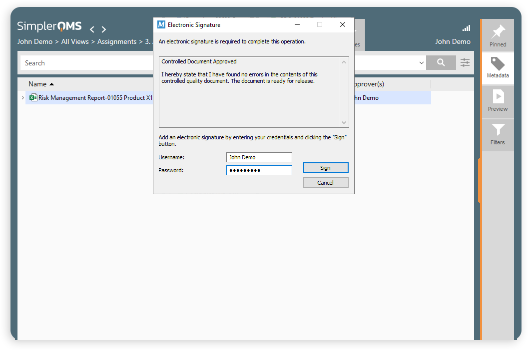 screenshot of SimplerQMS