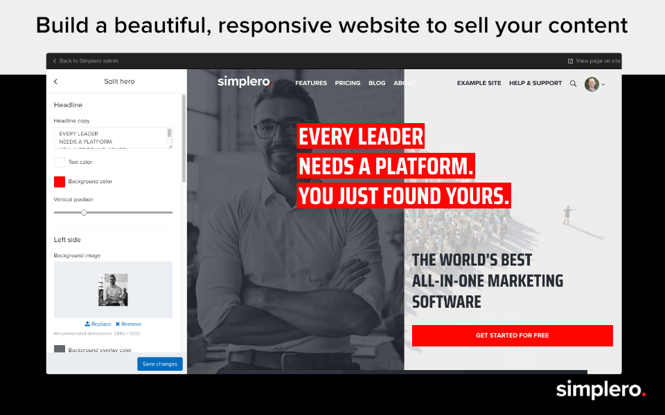 screenshot of Simplero