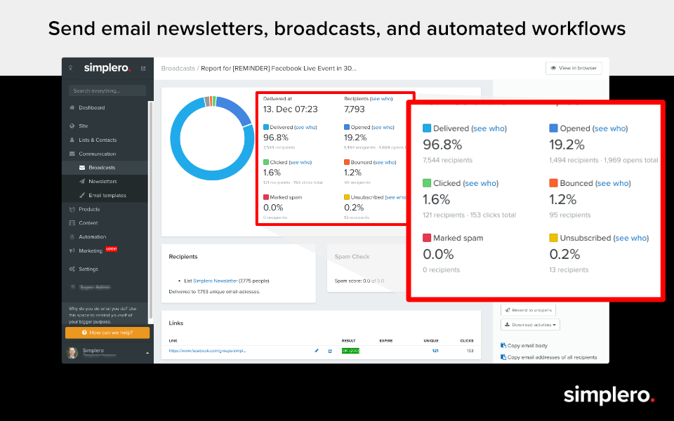 screenshot of Simplero