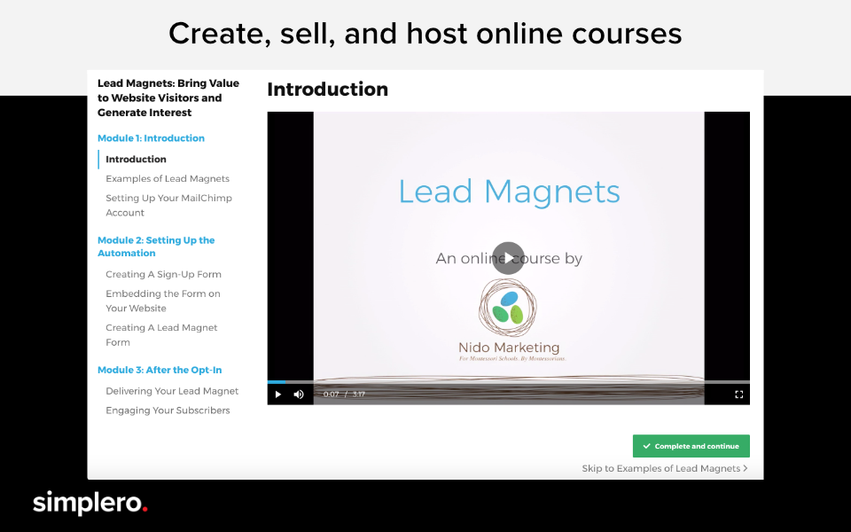 screenshot of Simplero