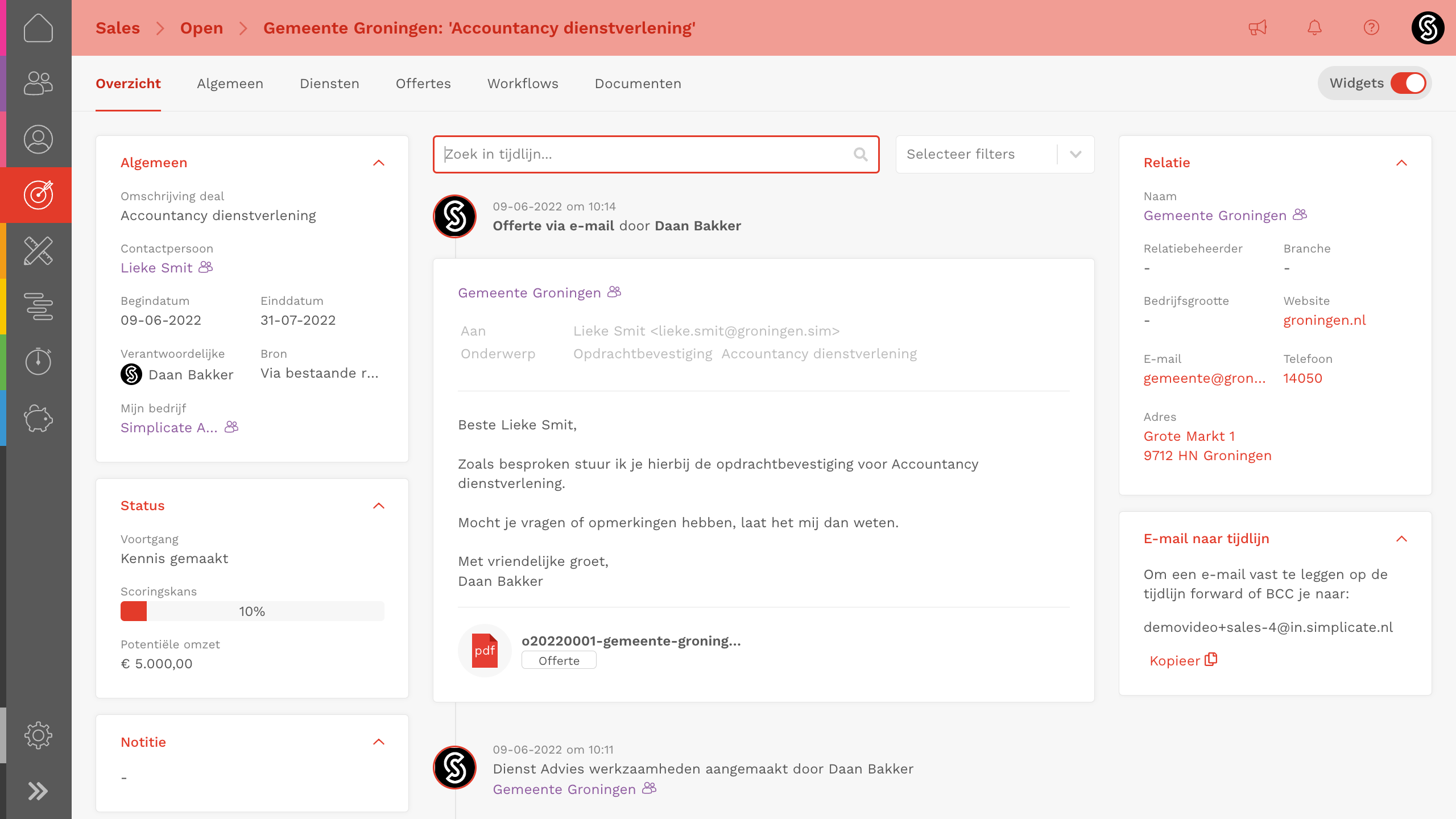 screenshot of Simplicate