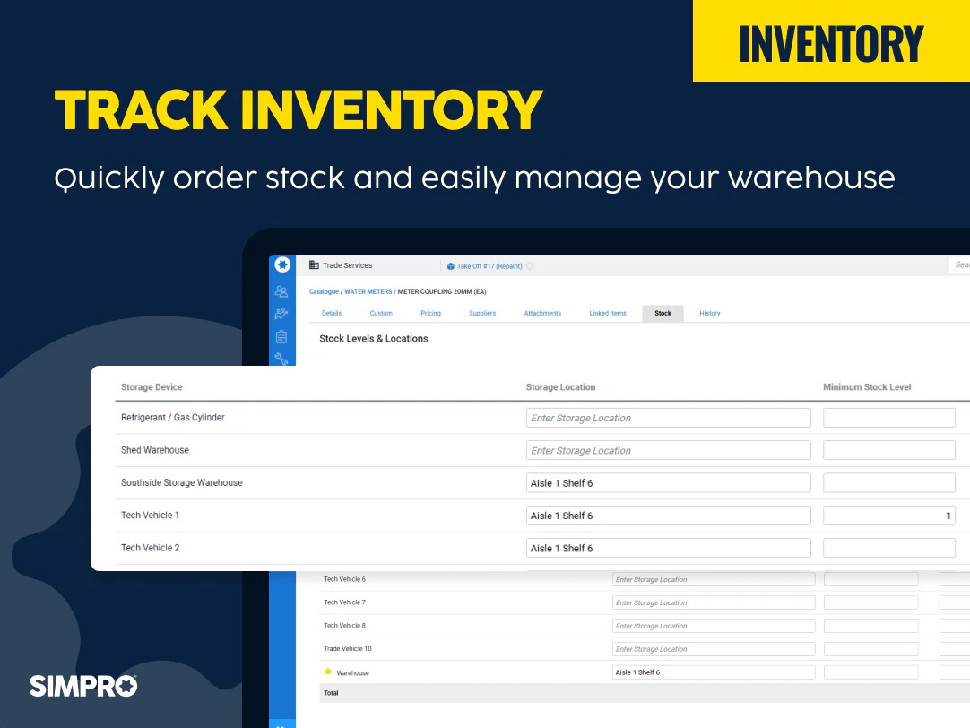 screenshot of Simpro