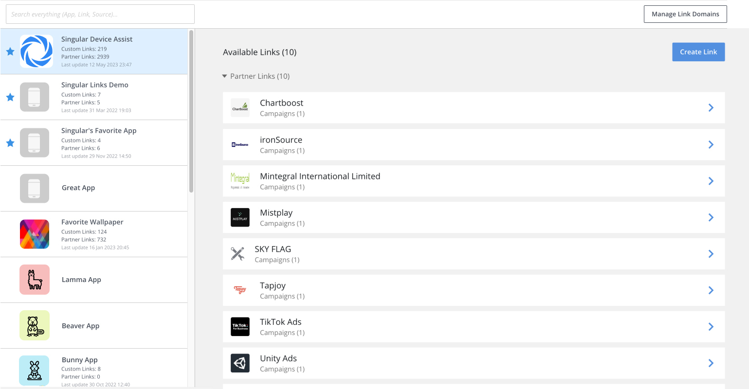 screenshot of Singular