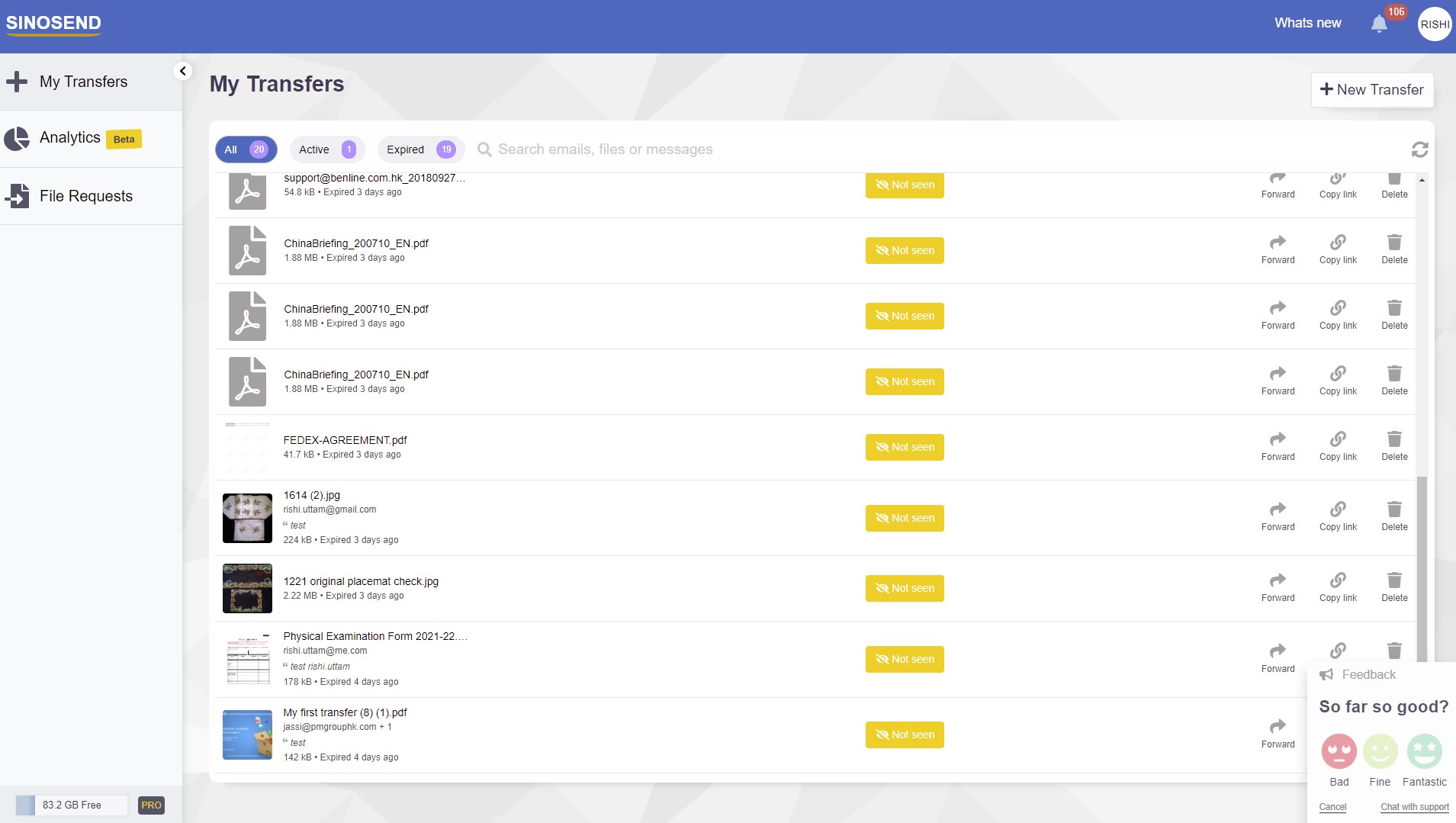 screenshot of Sinosend