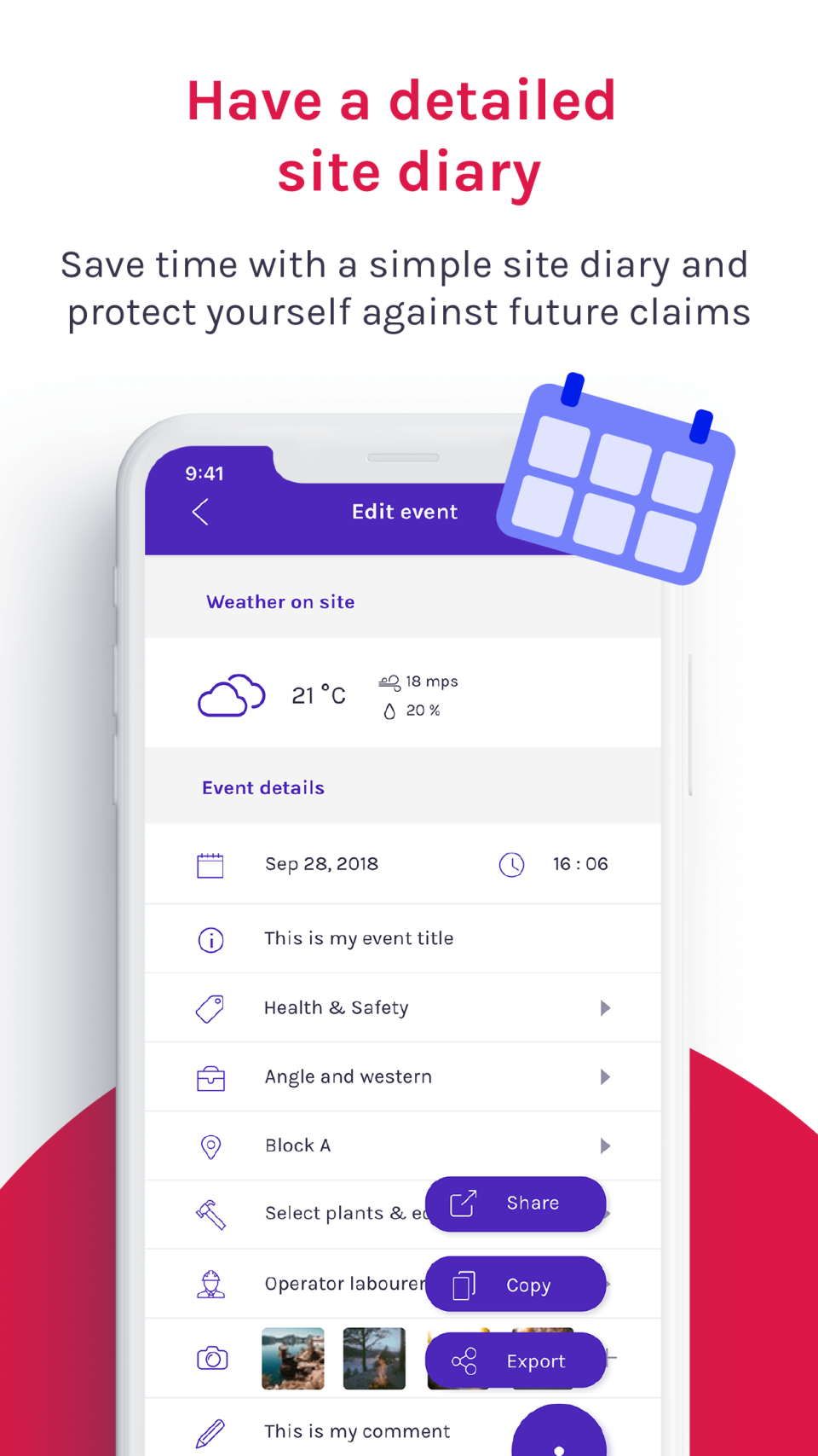 screenshot of SiteDiary
