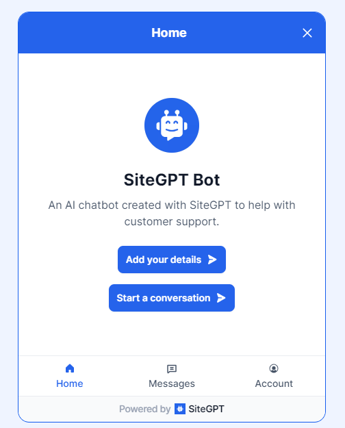 screenshot of SiteGPT