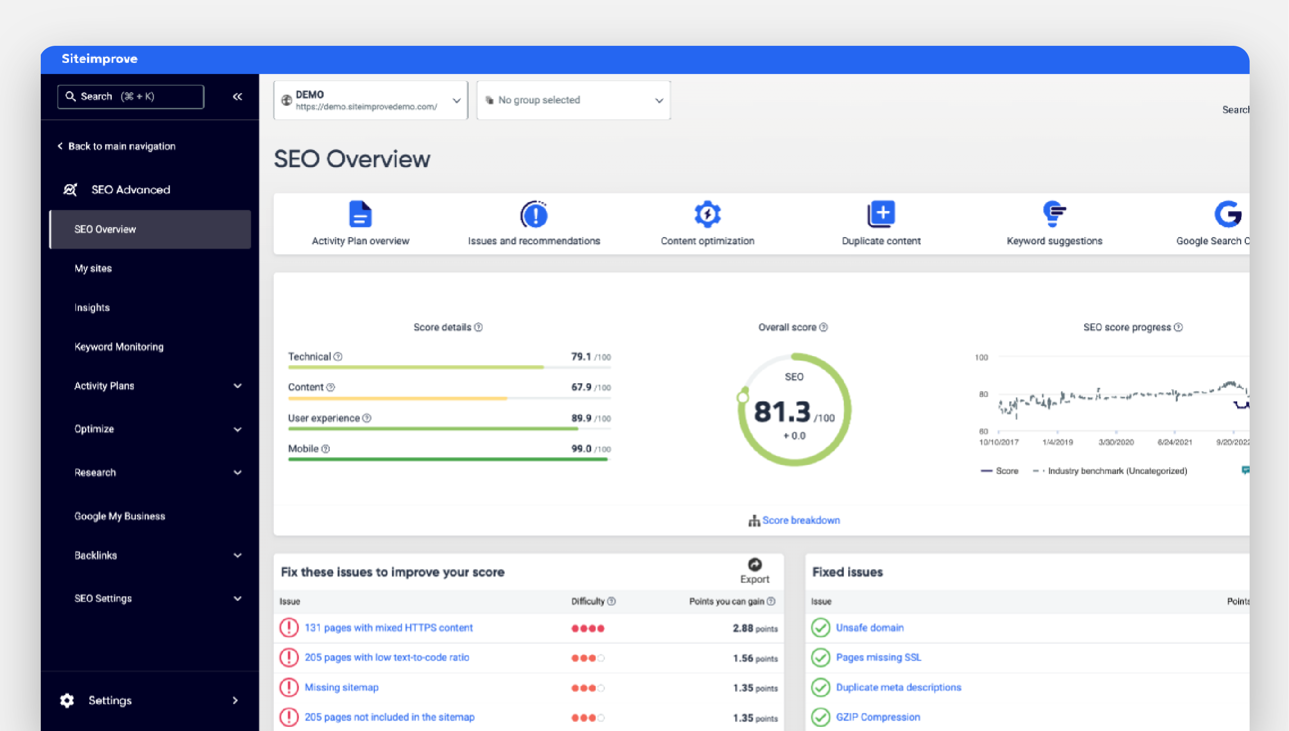 screenshot of Siteimprove