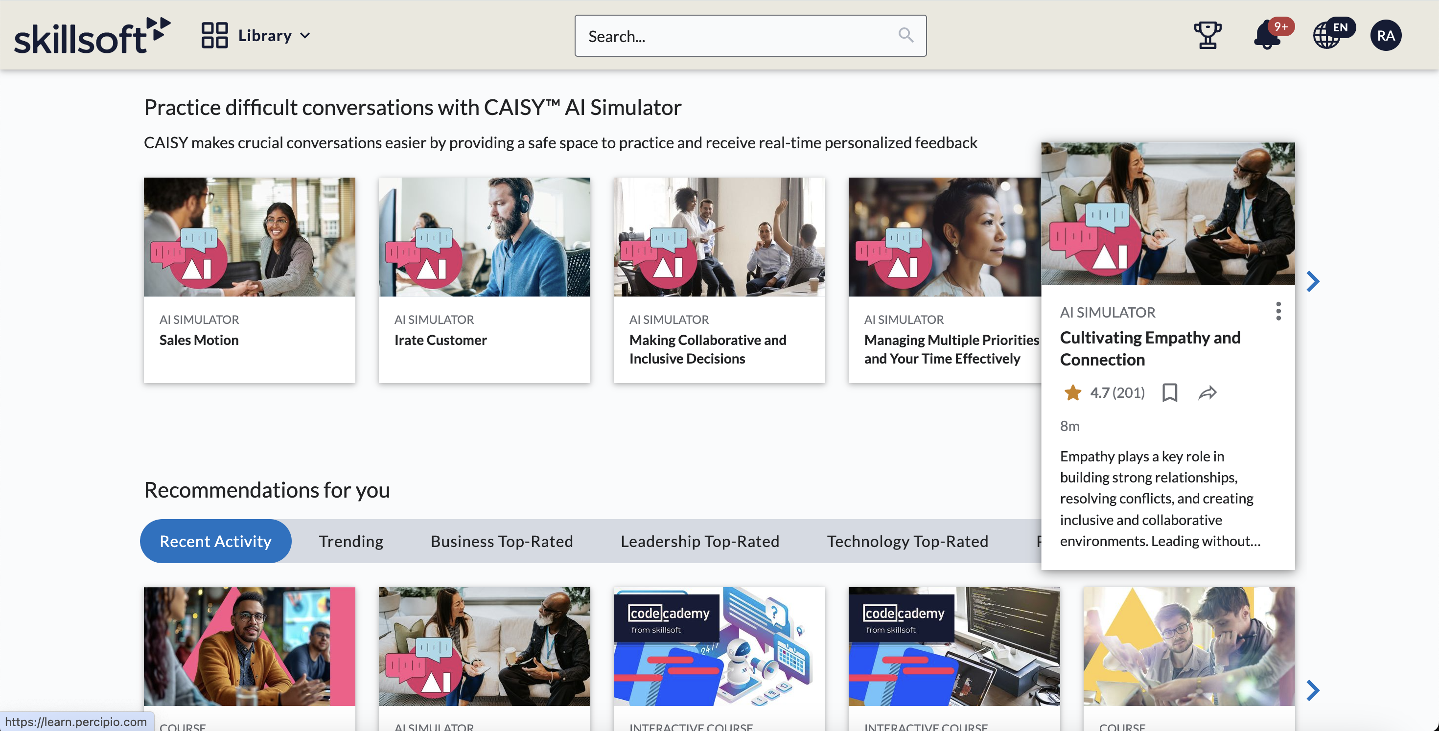 screenshot of Skillsoft
