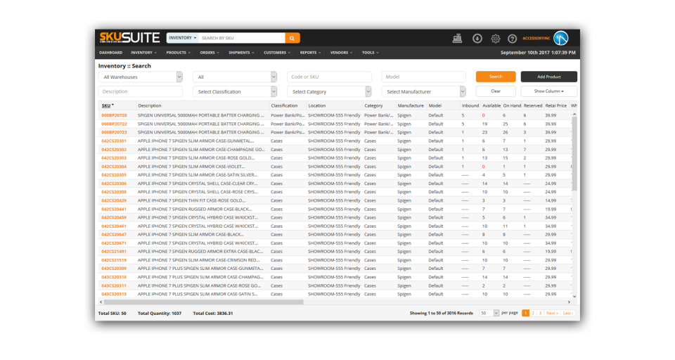 screenshot of SkuSuite
