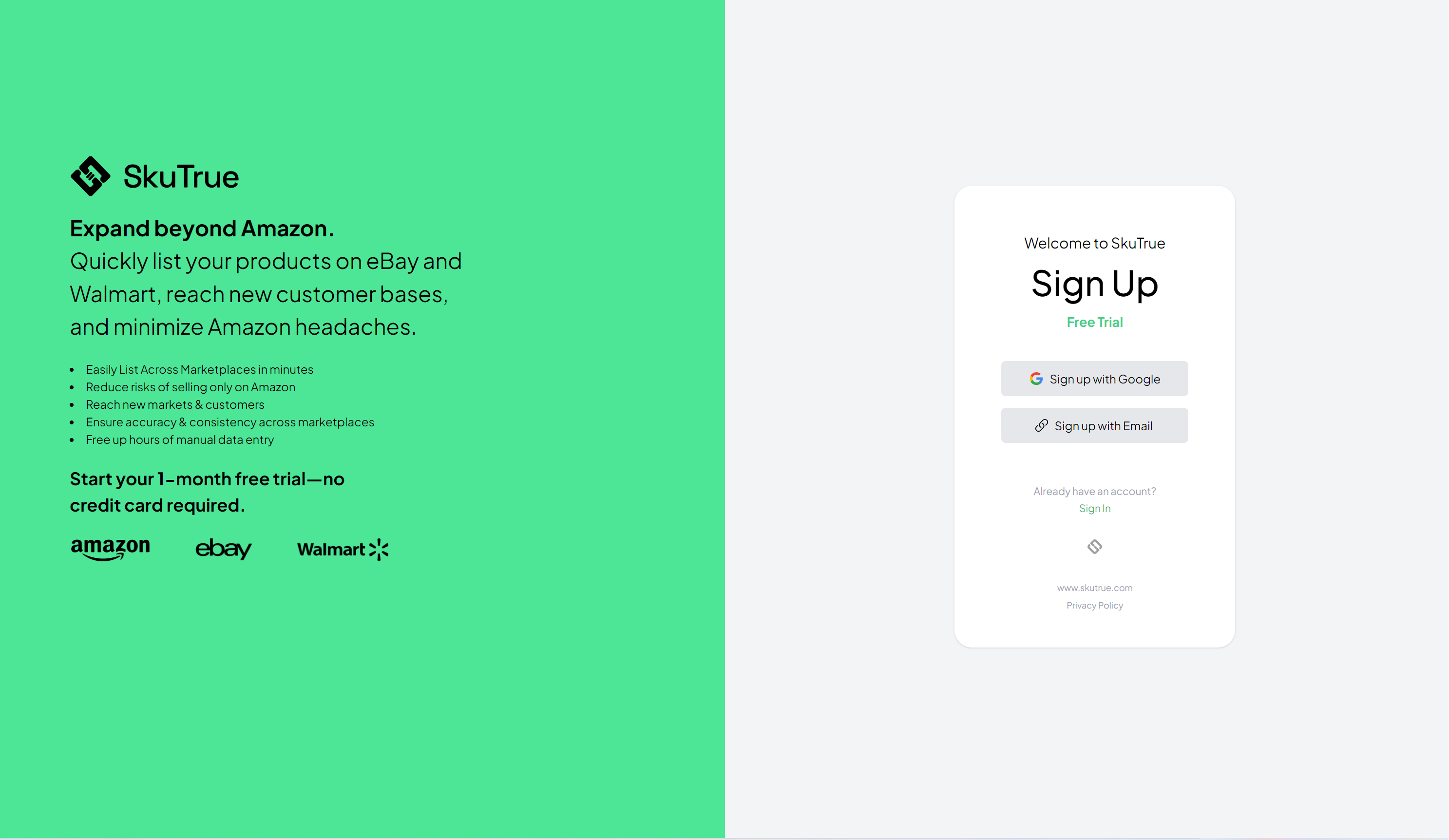 screenshot of SkuTrue