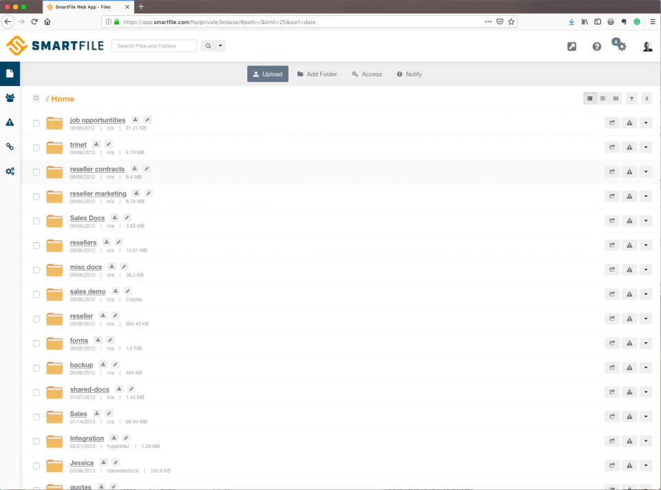 screenshot of SmartFile
