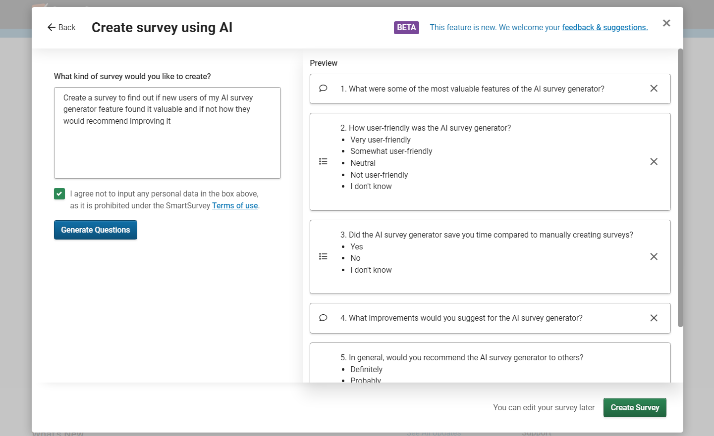 screenshot of SmartSurvey
