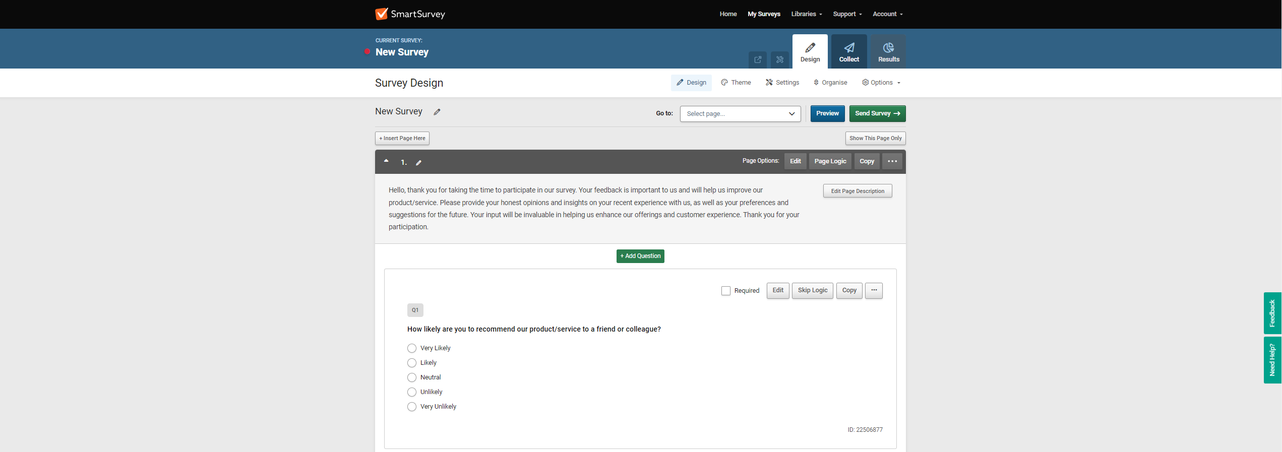 screenshot of SmartSurvey