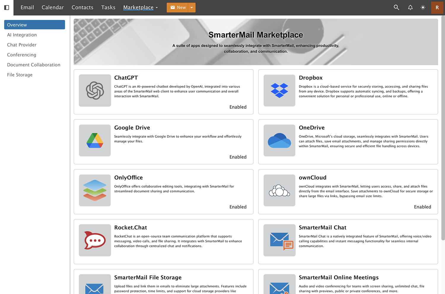 screenshot of SmarterMail