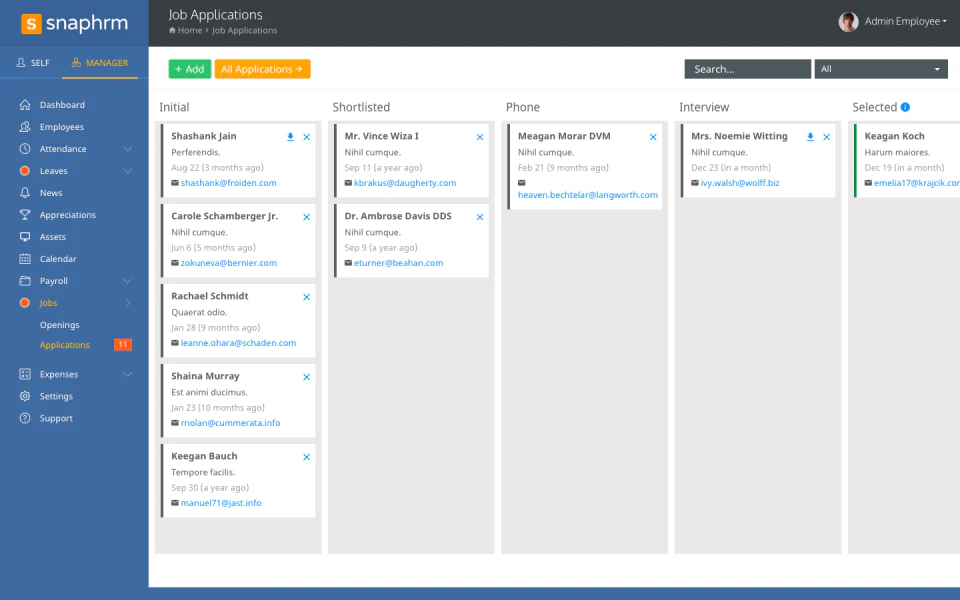 screenshot of SnapHRM