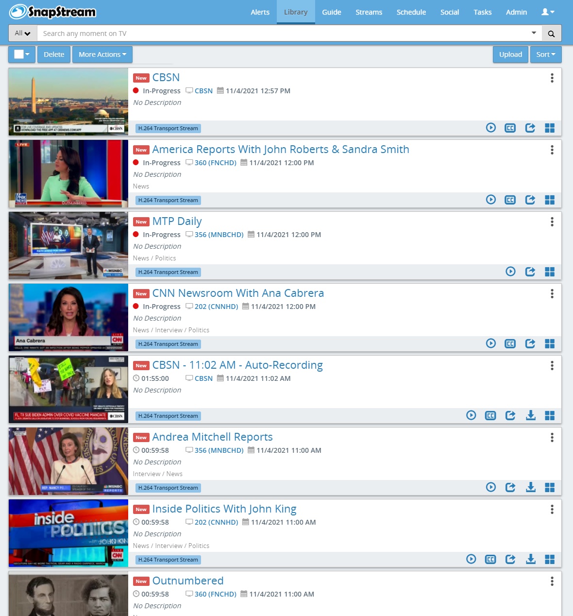 screenshot of SnapStream