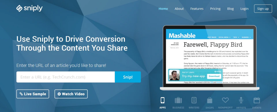 screenshot of Sniply