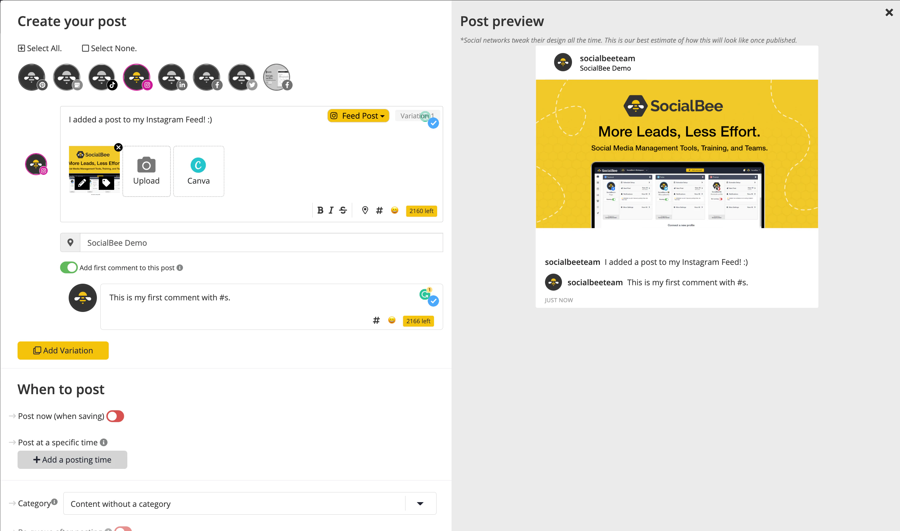 screenshot of SocialBee