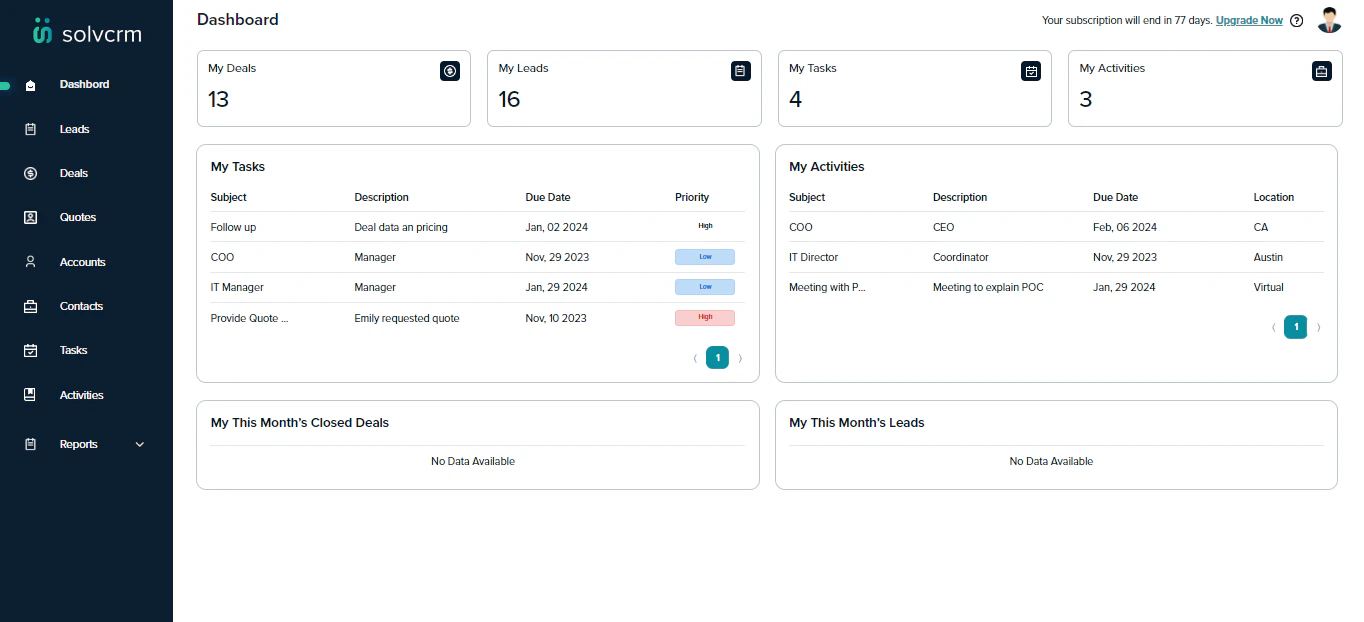 screenshot of SolvCRM