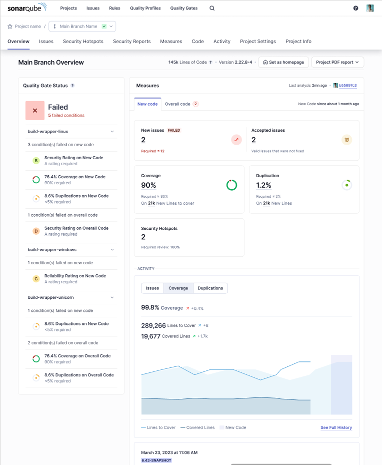 screenshot of SonarQube