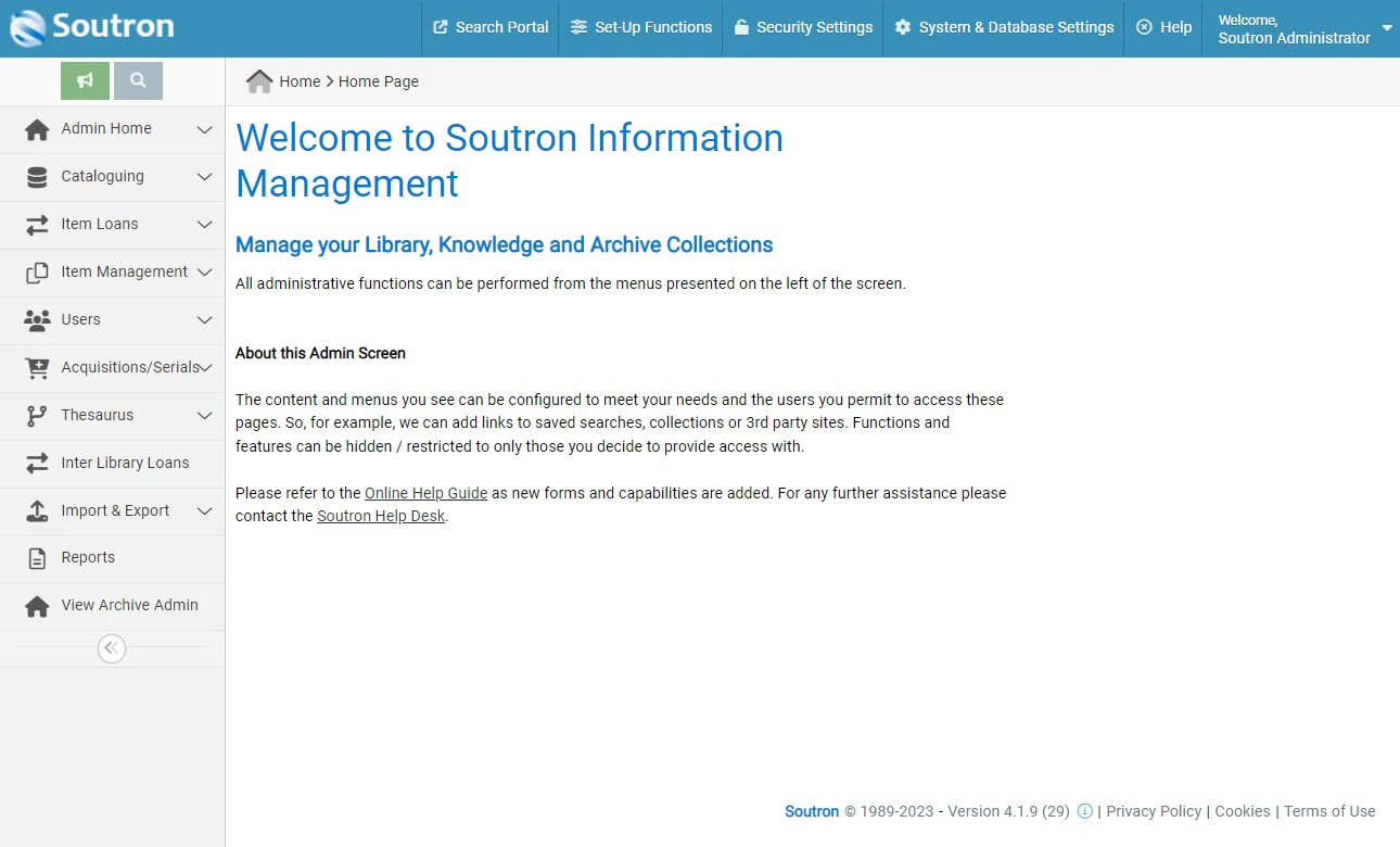 screenshot of Soutron