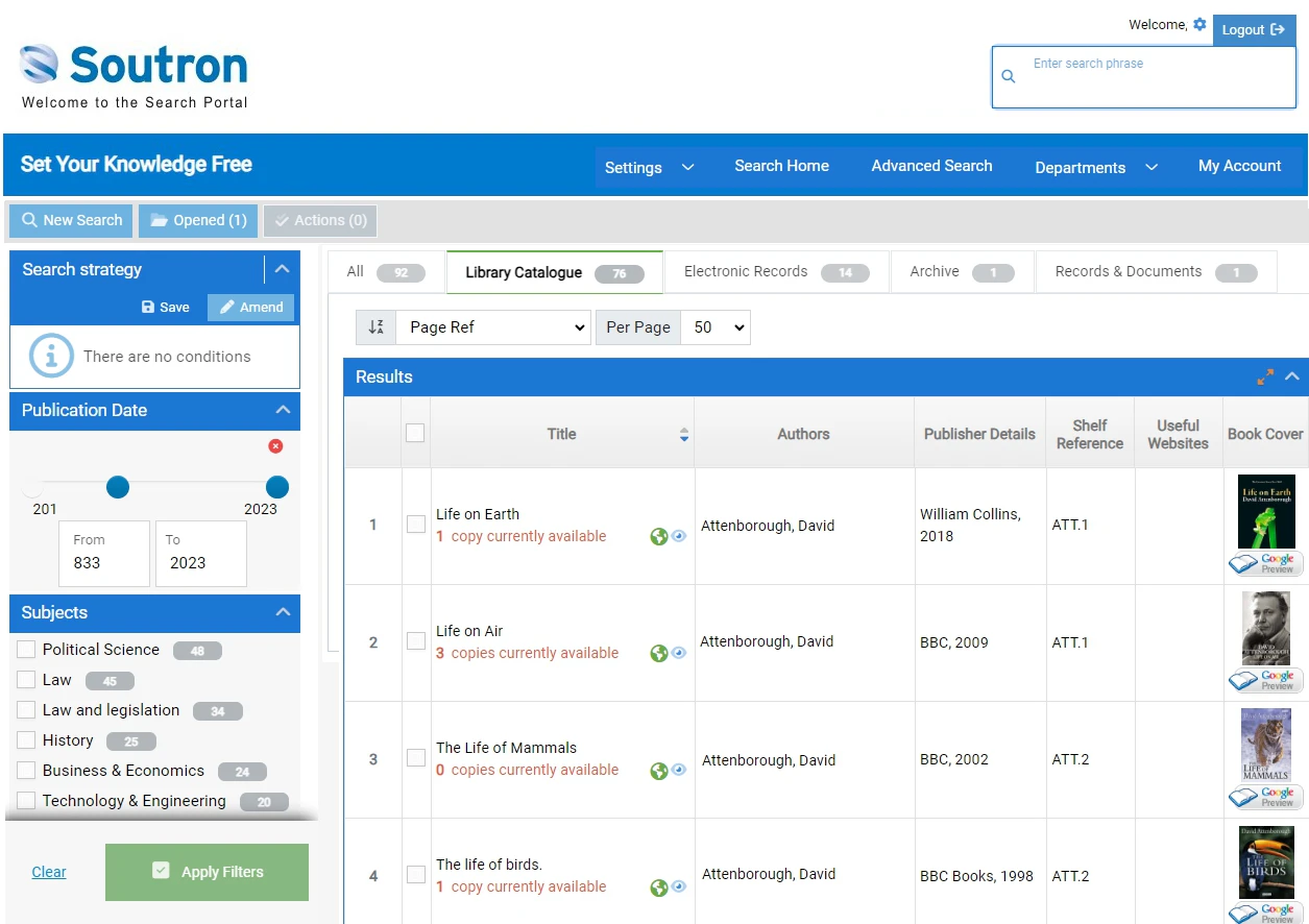 screenshot of Soutron