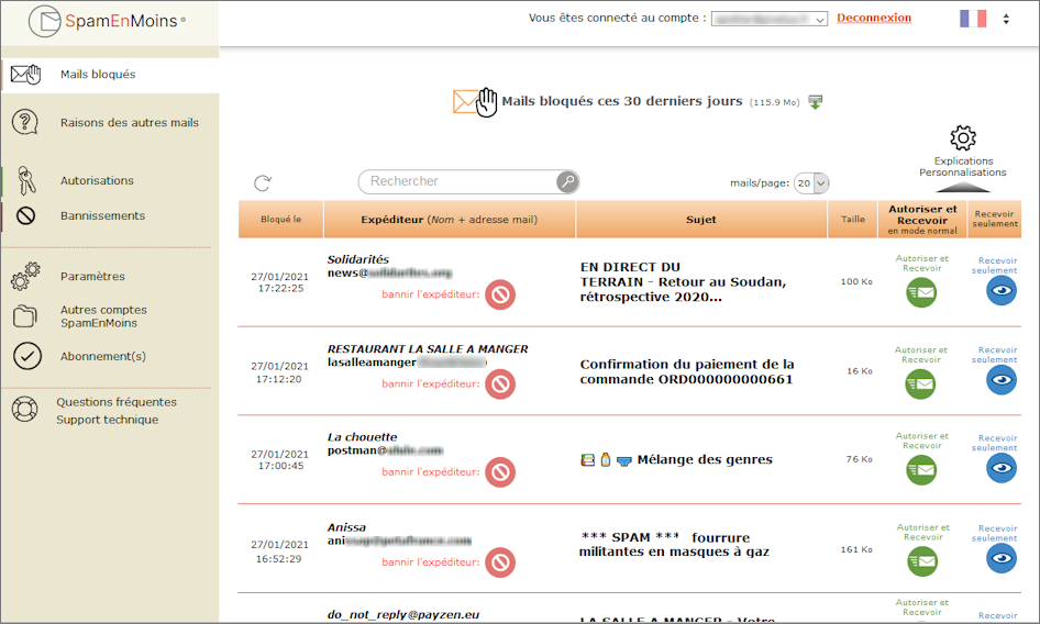 screenshot of SpamEnMoins