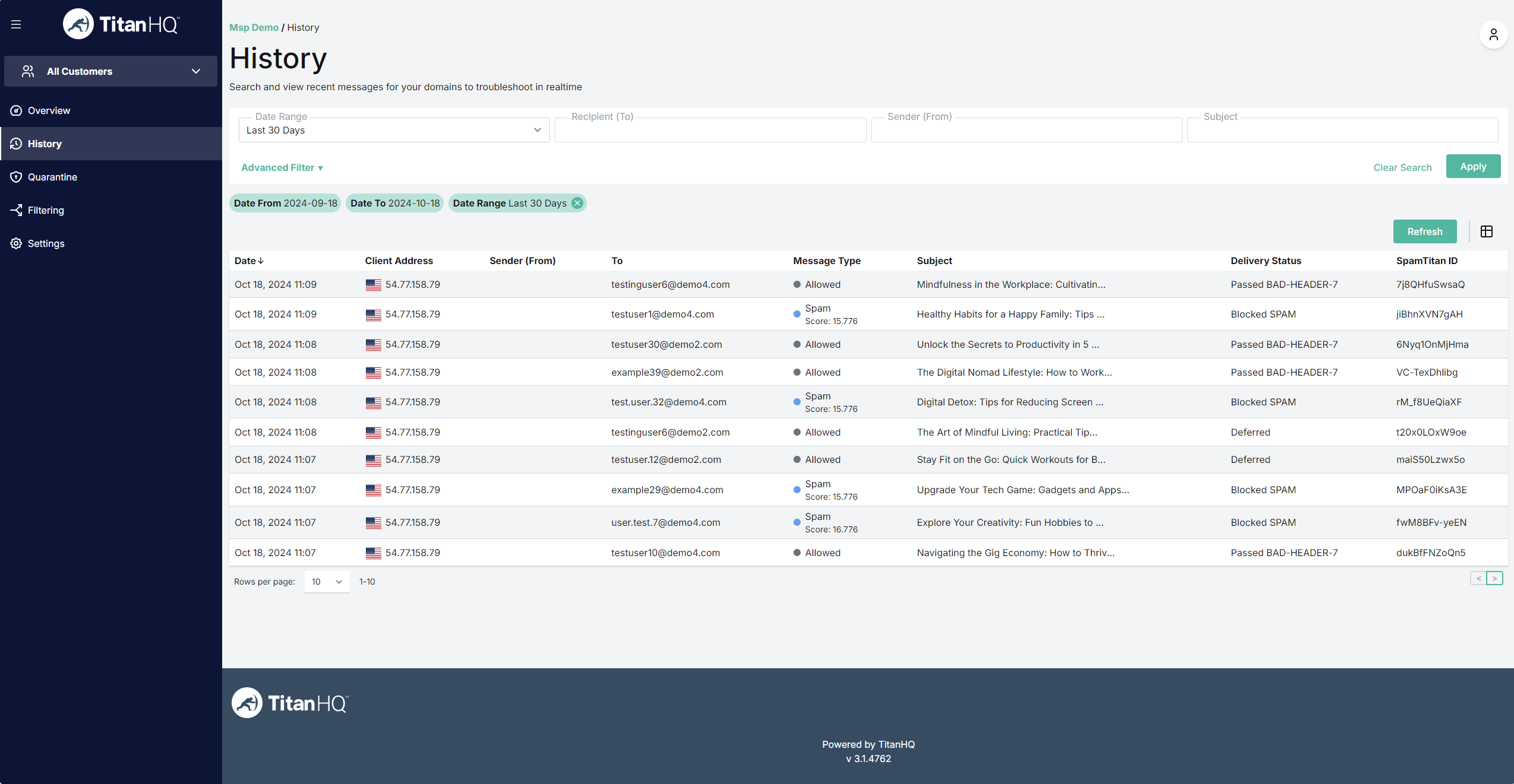 screenshot of SpamTitan