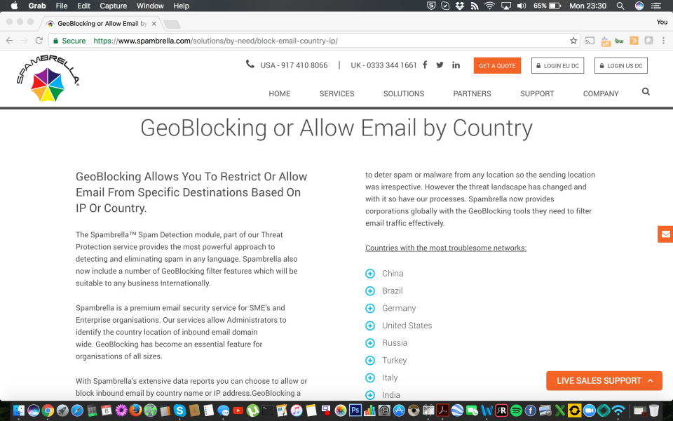 screenshot of Spambrella