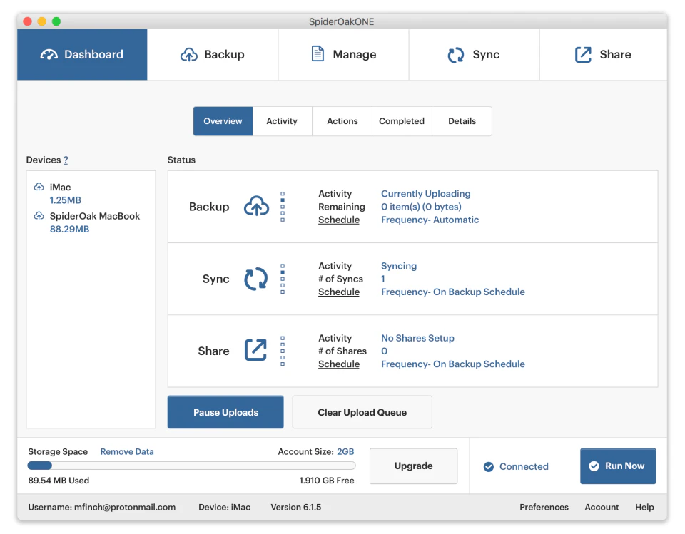 screenshot of SpiderOak