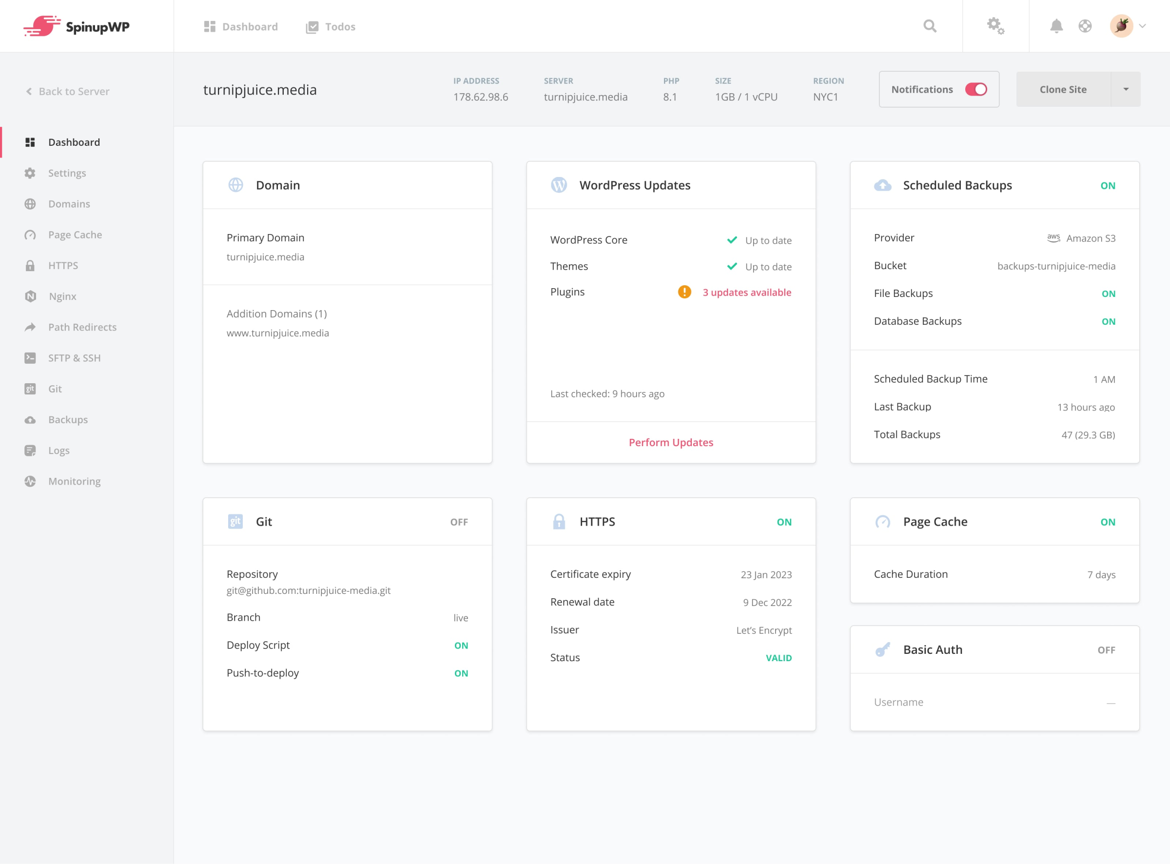 screenshot of SpinupWP