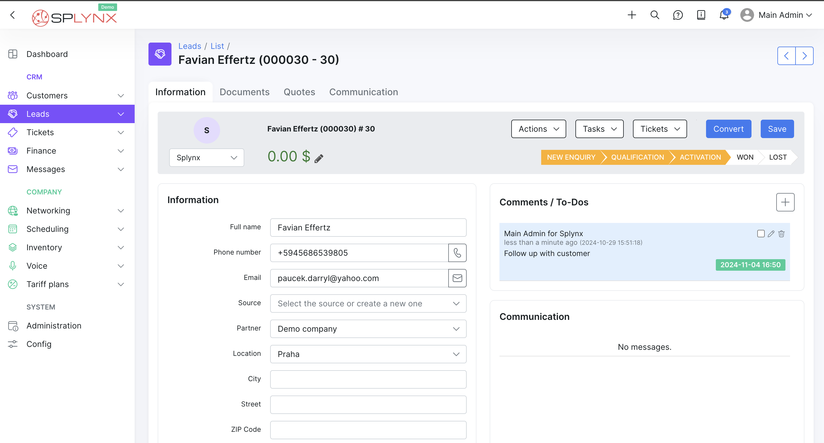 screenshot of Splynx