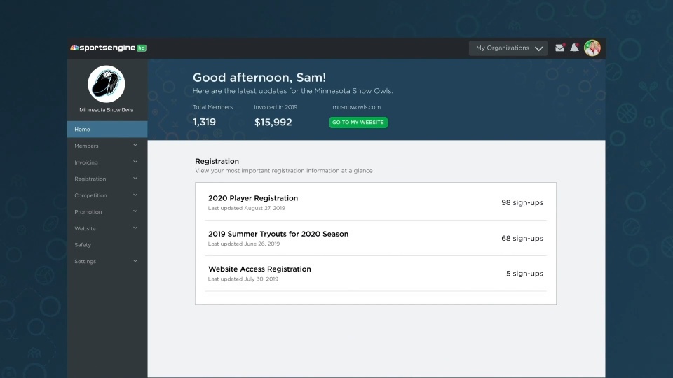 screenshot of SportsEngine
