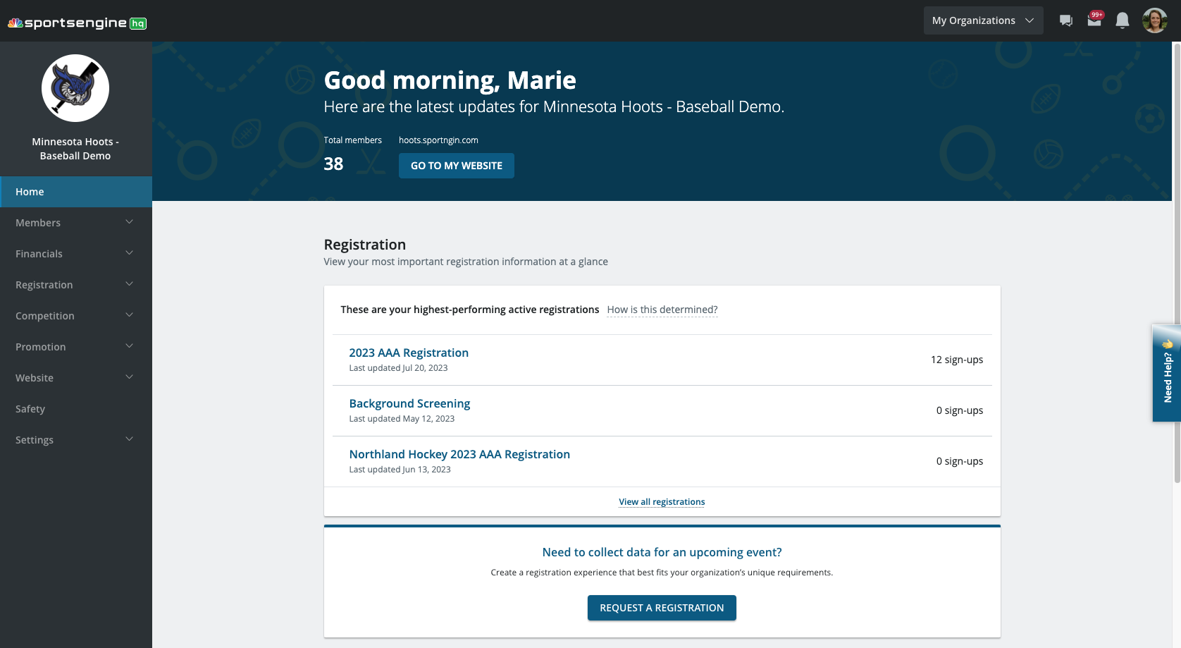 screenshot of SportsEngine