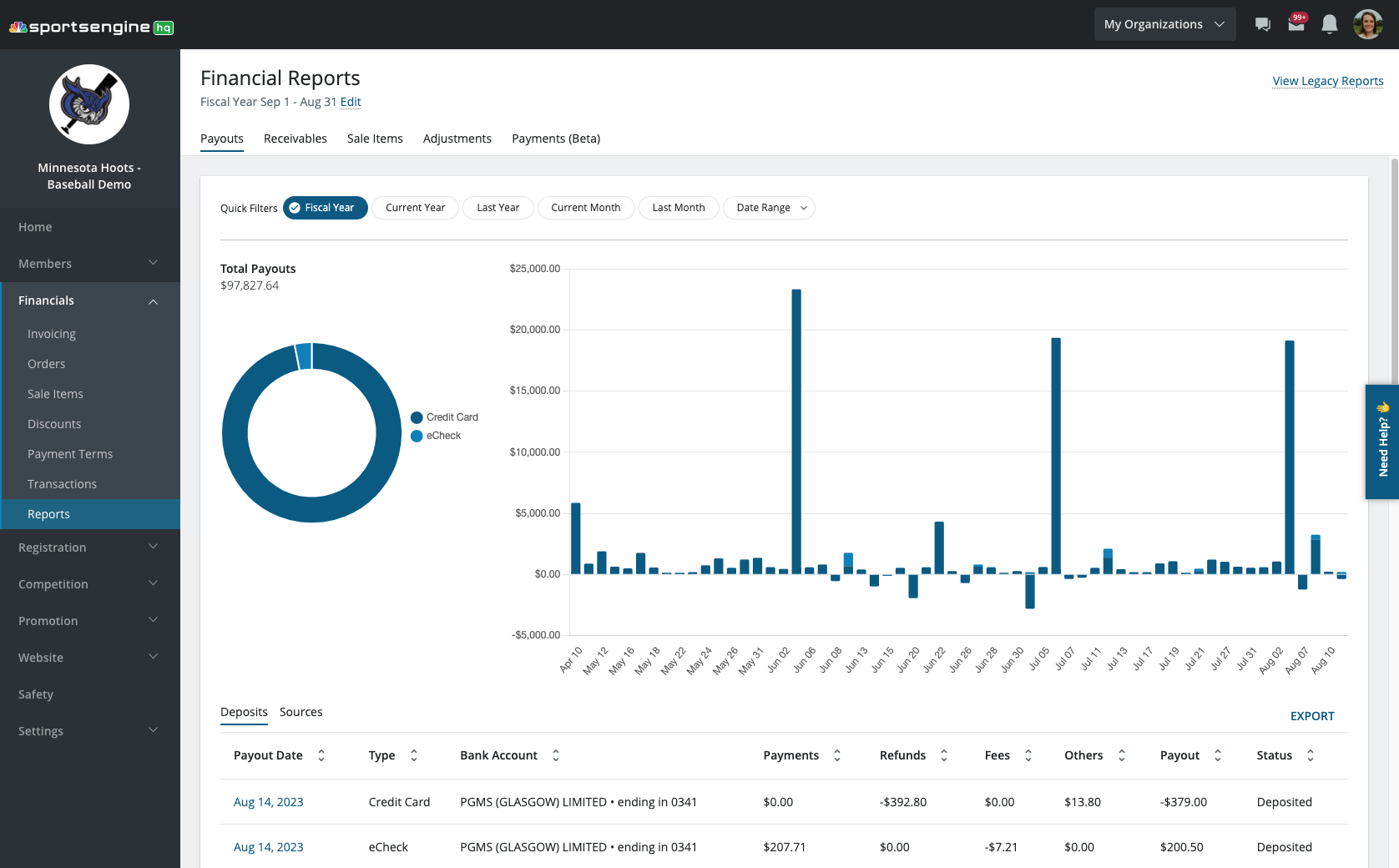 screenshot of SportsEngine