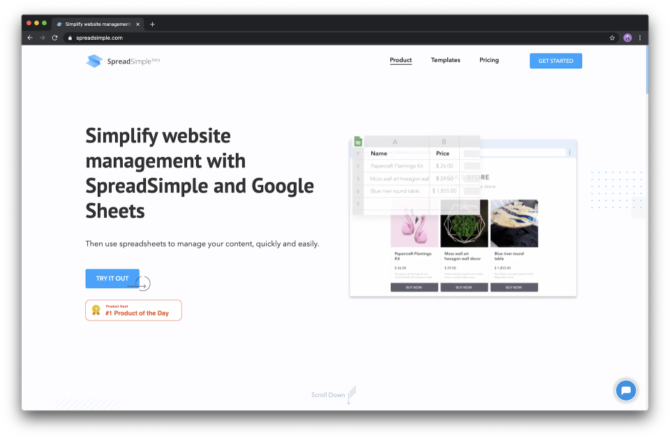 screenshot of SpreadSimple