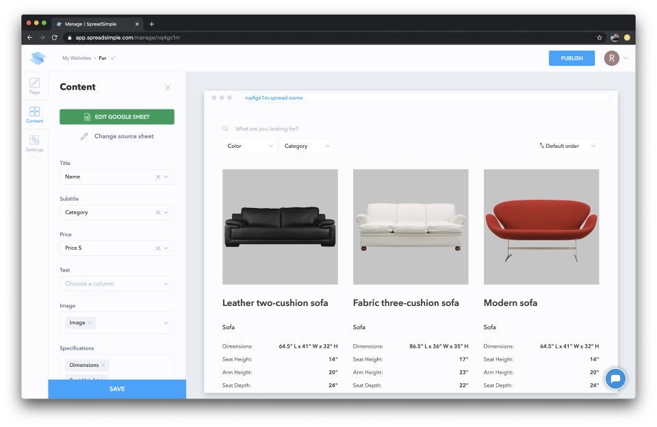 screenshot of SpreadSimple