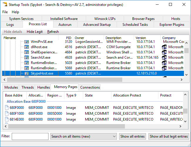 screenshot of Spybot