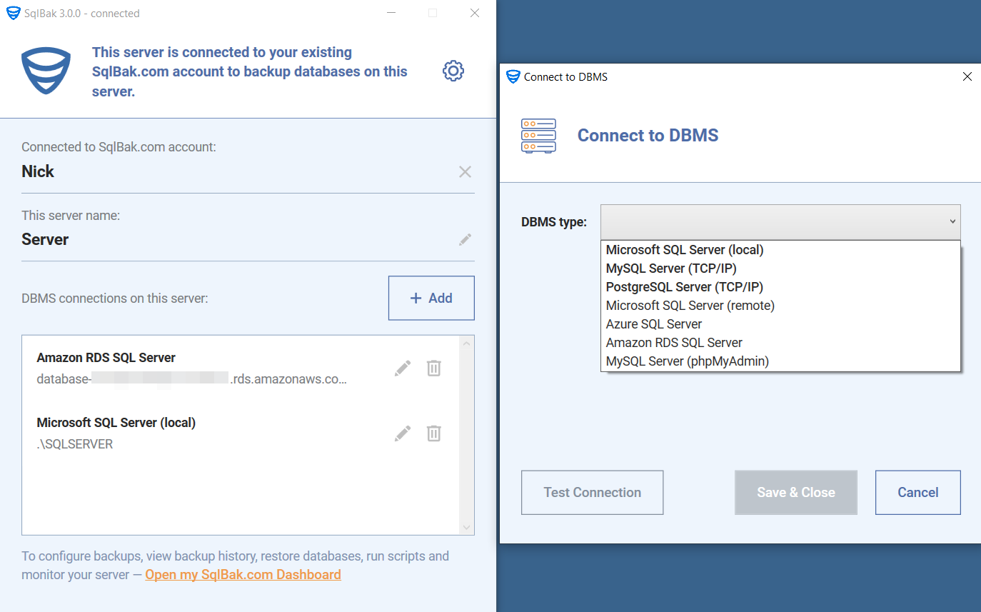 screenshot of SqlBak