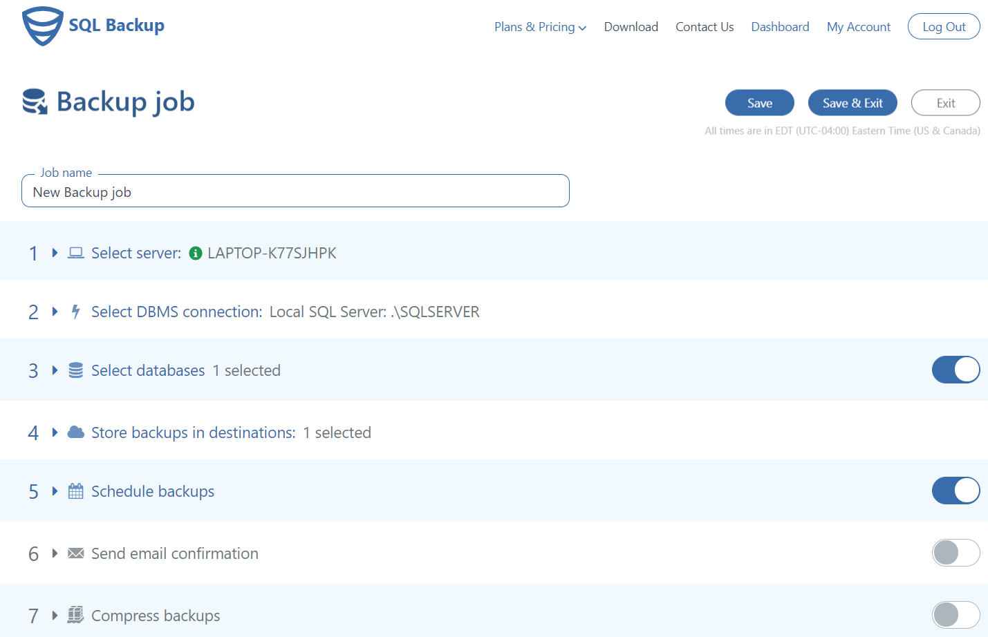 screenshot of SqlBak
