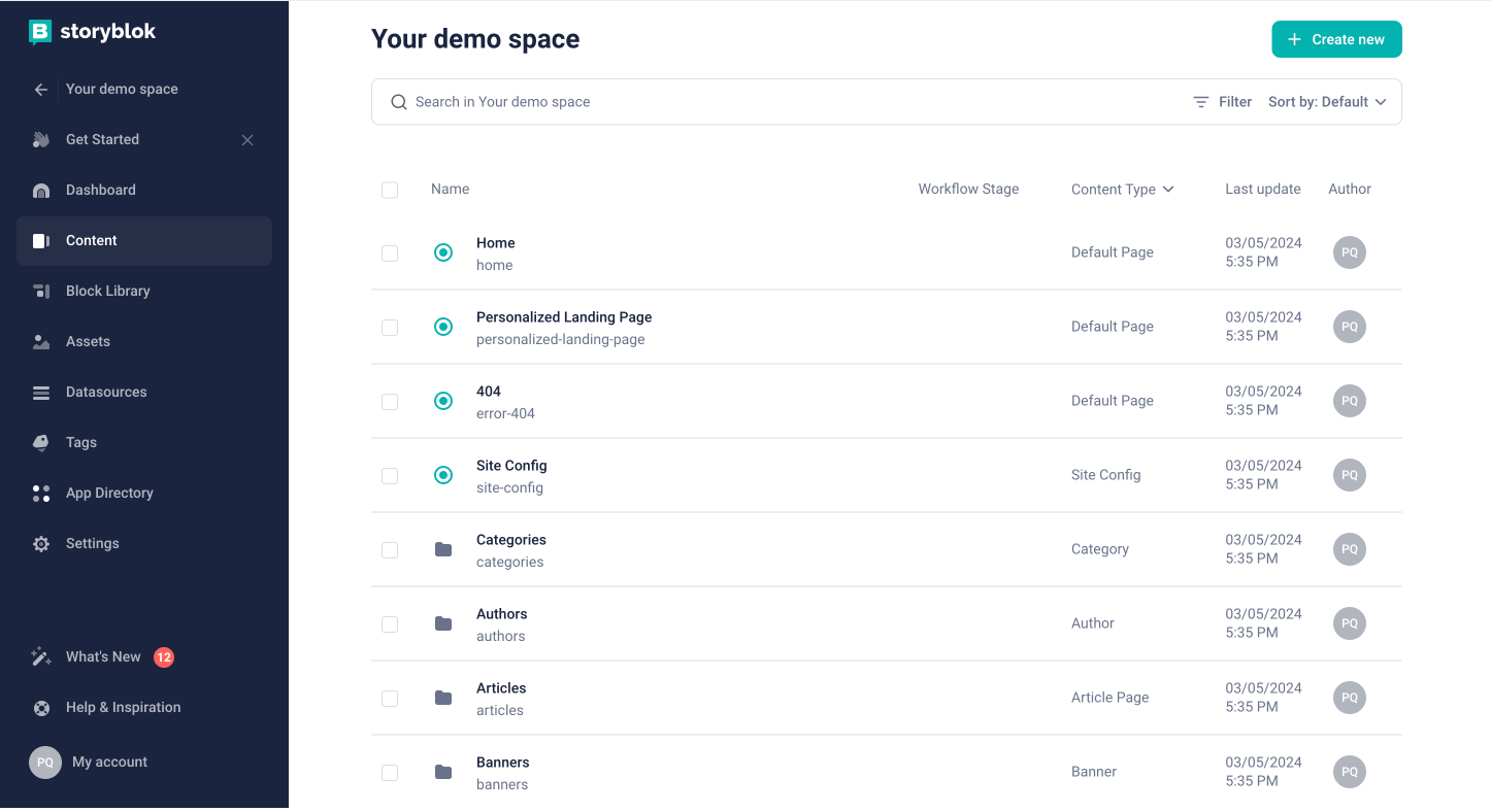 screenshot of Storyblok
