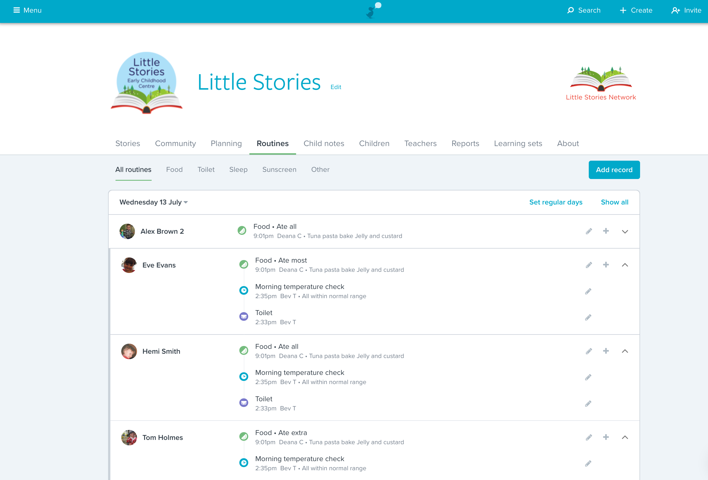 screenshot of Storypark