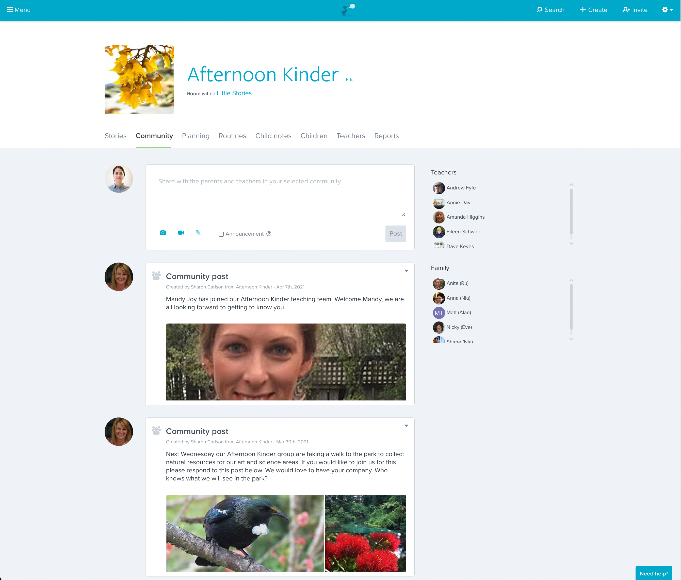 screenshot of Storypark