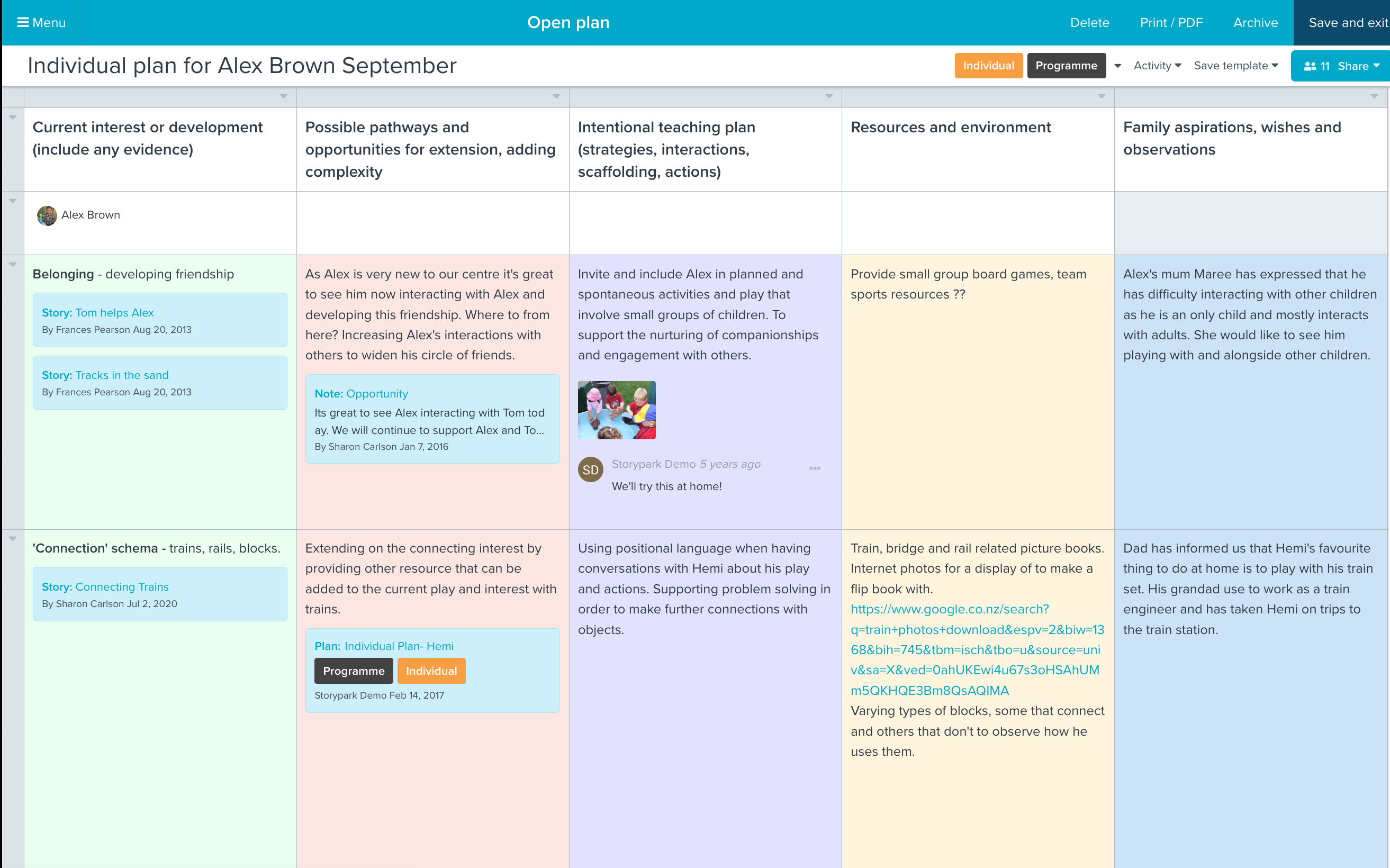 screenshot of Storypark