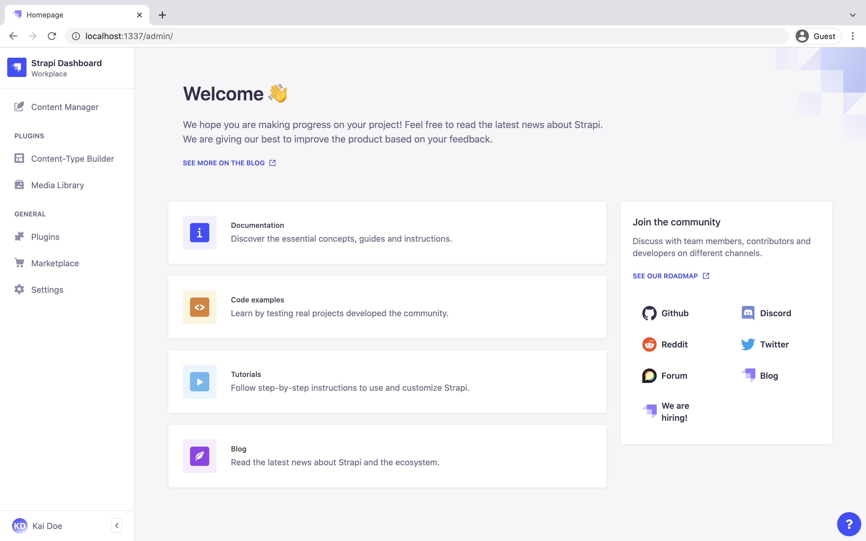 screenshot of Strapi