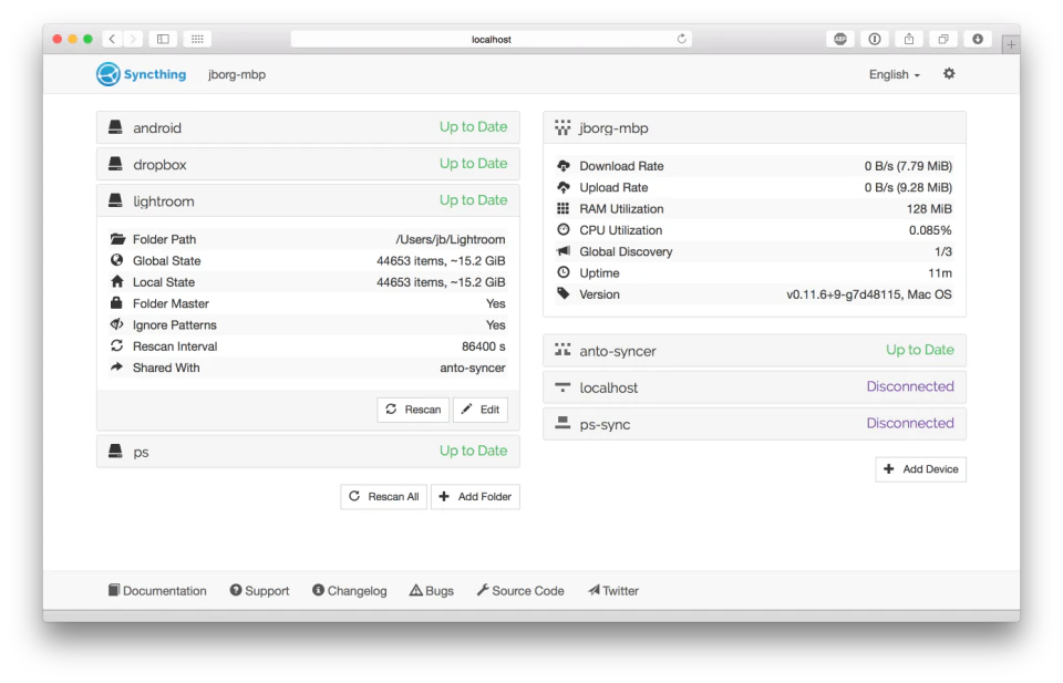 screenshot of Syncthing