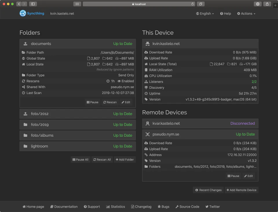 screenshot of Syncthing